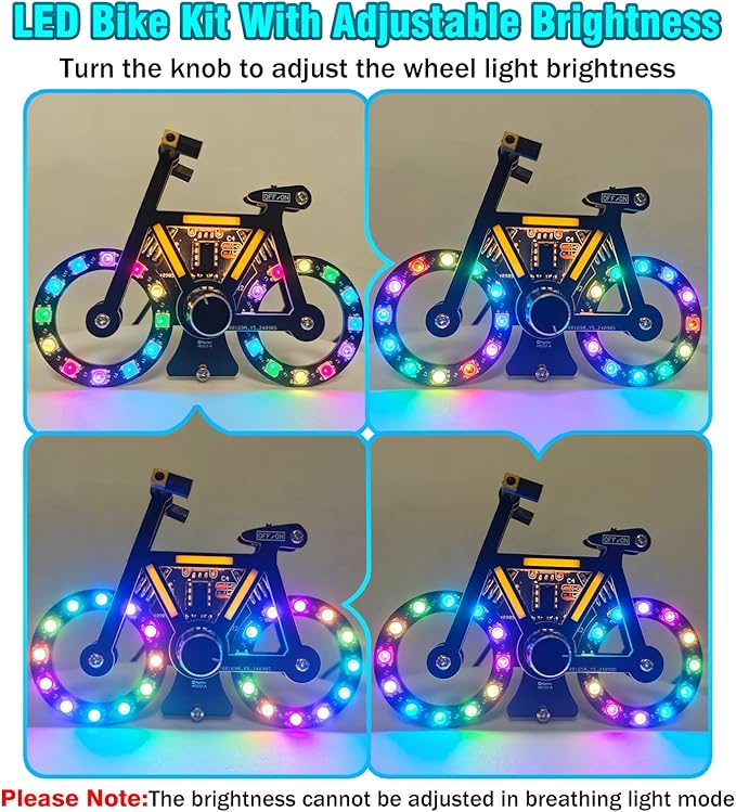 LED Bike Soldering Practice Kit, ICSTATION Knob Control Bicycle Soldering Project With 5 Lighting Modes DIY Bike Kit With LED Filament Brightness Adjustable for Students Education Halloween Present