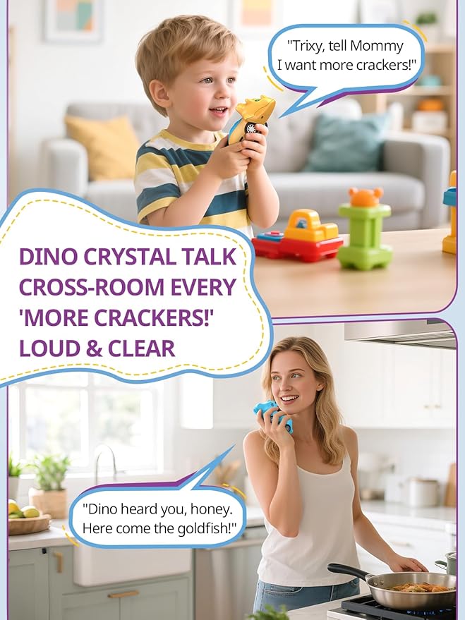 Walkie Talkies for Kids 2 Pack Dinosaur, Toys for Boys Girls Age 3 to 5 7, 48H Playtime, Fun for Home or Yard, T-Rex Rechargeable Gift Birthday Christmas Camping Toddlers