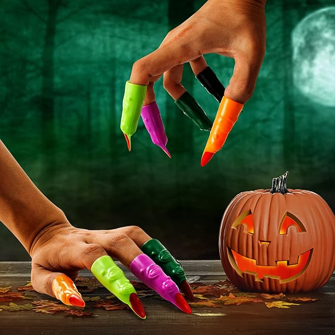 Halloween Witch Fingers 50Pcs Colorful Vampire Martian Fingers Spooky Monster Zombie Fake Finger Nails Prank Props Accessory for Halloween Cosplay Costume Party for Kids Reading Pointers, YEAJOIN