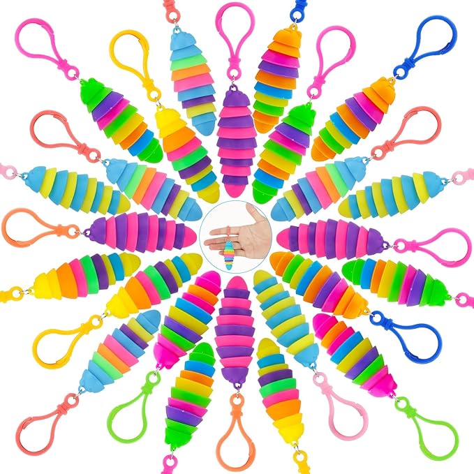 bairimeng 24 PCS Sensory Slug Toys, Articulated Stretch caterpillar toy, Anxiety Relief fidget Slug toy, Novelty Party Favors for Kids.