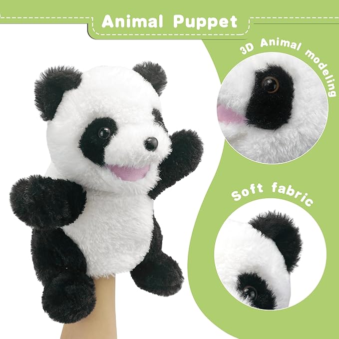 Hand Puppets Plush Panda Puppet,9" Hand Puppets for Kids Realistic Animal Puppets Panda Stuffed Animal Hand Puppets for Toddlers 3, Stuffed Panda Hand Puppets with Movable Mouth Role Gift