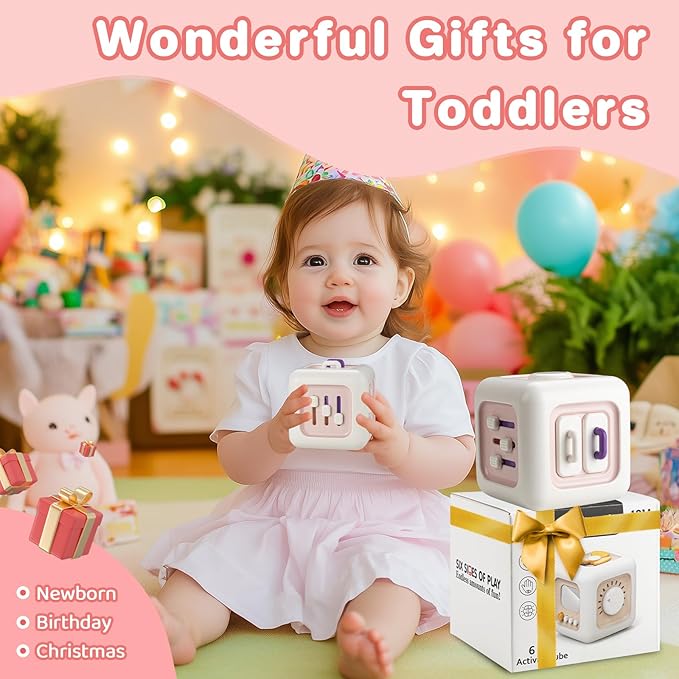 Busy Board for 1 Year Old Boy Gifts, Activity Cube Montessori Toys for Babies 12-18 Months, Car Travel Airplane Sensory Toys for Toddlers 1-3, Birthday Gifts for 1 Year Old Boys Girls