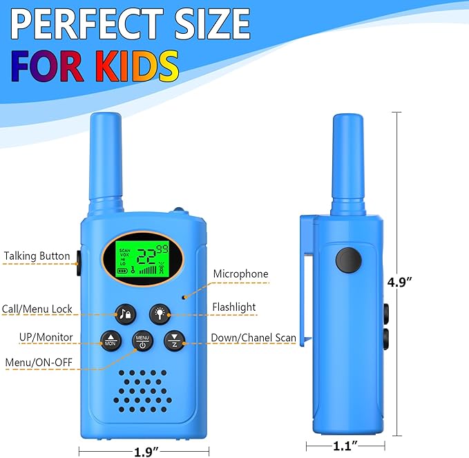 Walkie Talkies for Kids 2 Pack, Toys for Ages 4-13 Year Old Boys Girls with Flashlight LCD Screen, Long Range 22 Channels 2 Way Radio Indoor Outdoor Adventure Easter Xmas Birthday Gifts (Blue)