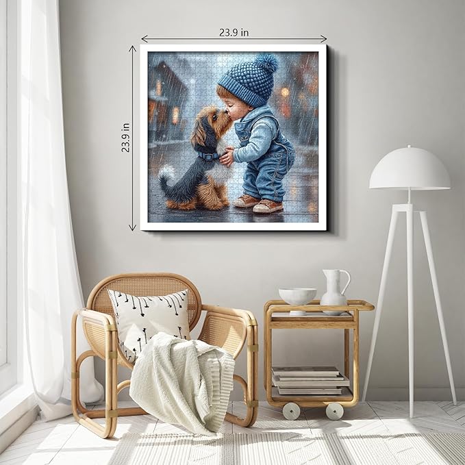 Cute Dog Puzzles for Adults 1000 Pieces, PICKFORU Friendly Kiss Love Hearts Jigsaw Puzzle, Impossible Difficult Rainy Puppy Theme as Home Decor