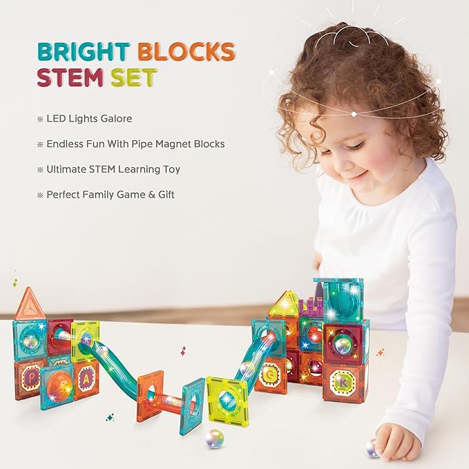 Contixo STEM Building Toys - 65 pcs Marble 3D Magnetic Run Tiles Learning Stacking Educational Building Blocks Set, Creativity Beyond Imagination, Inspirational, Recreational Toy for Kids, Ideal Gifts
