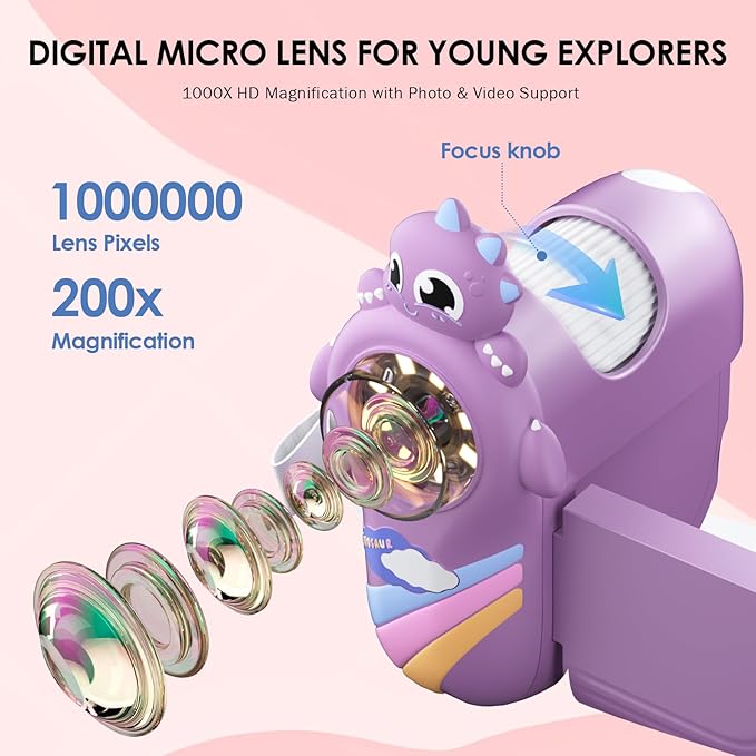 Microscope for Kids 1000X Magnification, Minilabbies 3-in-1 Handheld Portable Digiscope with 2" LCD Display, STEM Educational Toy Halloween Christmas Birthday Gifts for Kids Ages 6-12