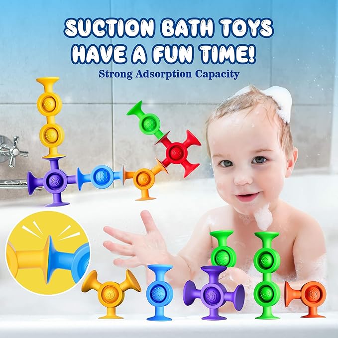 Baby Bath Toys Suction Toy - Toddler Bath Toys for Kids Ages 3+ Suction Cup Toys Sensory Fidget Toys Mold Free Bathtub Toys Window Airplane Travel Toys Christmas Stocking Stuffers for Boy Girl Gifts