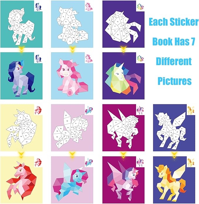 2 Pack Sticker Book Crafts for Kids Ages 4-8 Sticker Paint Books Boys and Girls Birthday Gifts Party Favor, Travel Activity Book Set for Learning (Dinosaur+Horse)