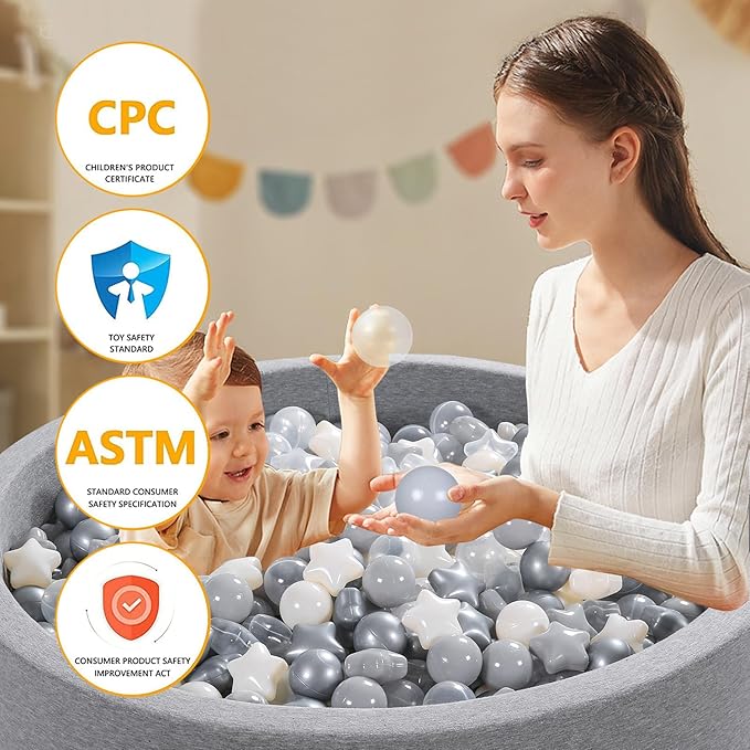 Ball Pit Balls Pack of 100 200 500 - Star and Round Set BPA Free Phthalate Free Non-Toxic Crush Proof Play Balls Soft Plastic Balls for Toddlers Baby Kids Birthday Pool Tent Party
