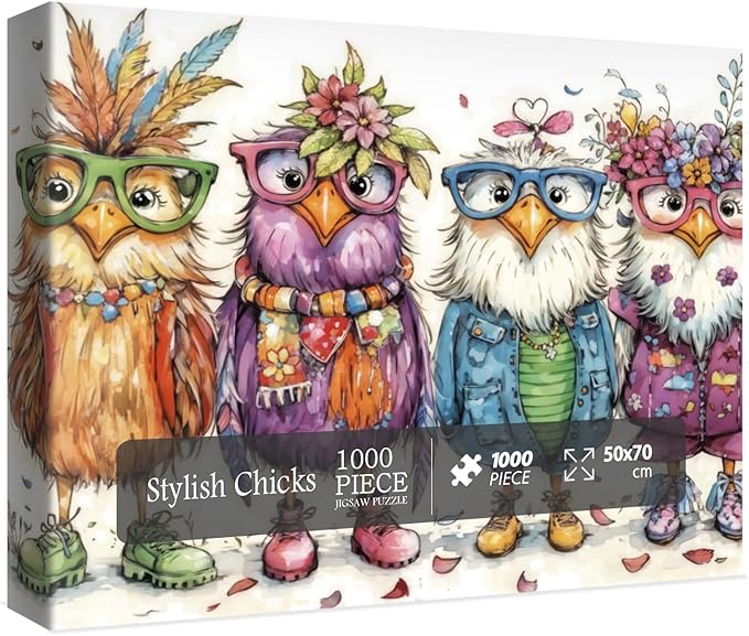 Colorful Chicken Puzzles for Adults 1000 Pieces, Funny Pretty Bird Jigsaw Puzzles, Cute Animal Art Puzzles