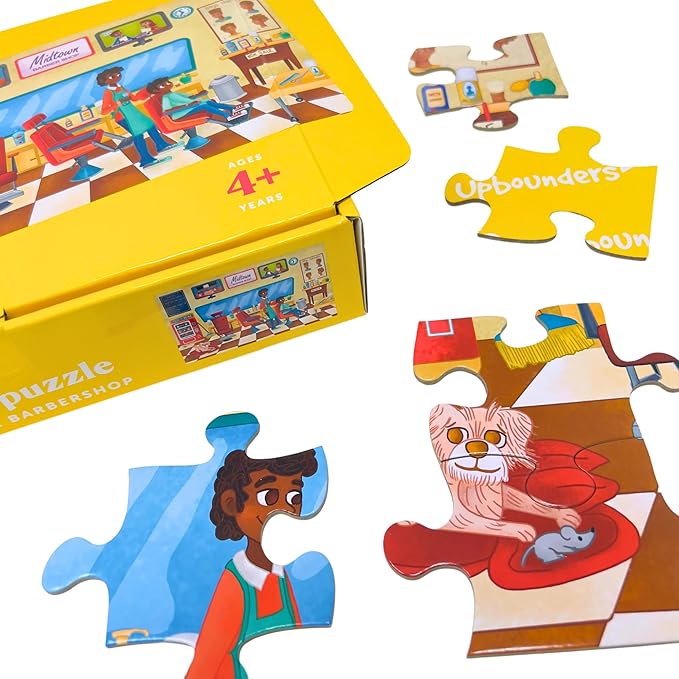 Upbounders® 48 Piece Jumbo Floor Puzzle for Kids | Barbershop Beginner Puzzle | Pretend Play & Learning Toy for Boys Girls Ages 4 5 6 | Black Brown Boy at The Barber (Multicultural)