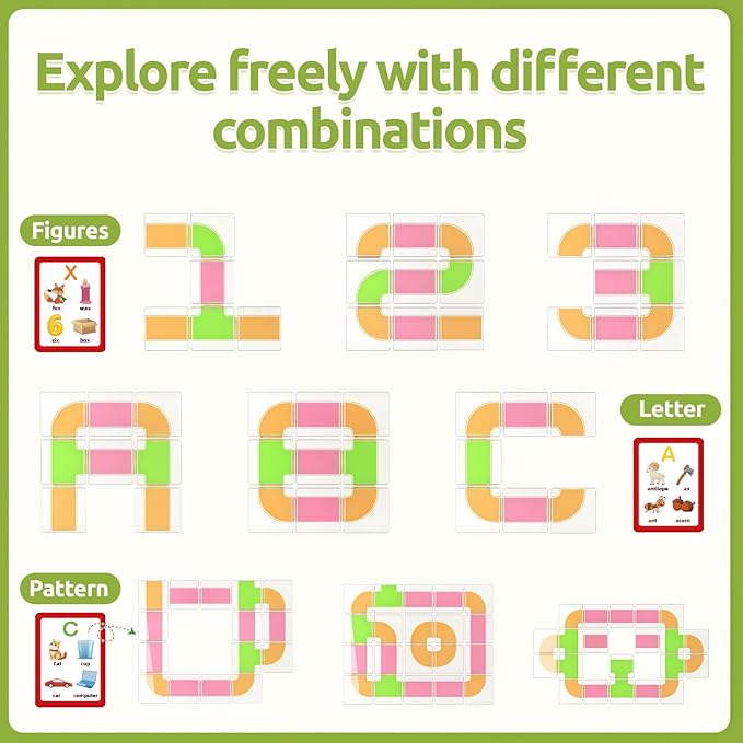 36 PCS Stacking Blocks – 1.6 Inch Transparent Building Cubes with Learning Cards, Pipe Tube for Marble Run, STEM Educational Toy for Kids 3+, Sensory Gift for Boys & Girls