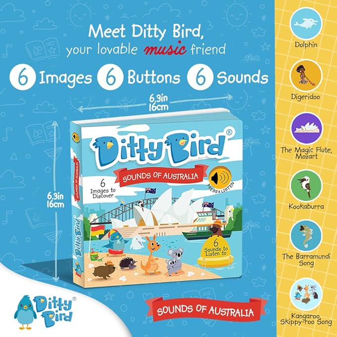 Ditty Bird Musical Toddler Books | Fun Sensory Songs of Australia | Sing Along Books for Toddlers 1-3 | Interactive Talking Book | Sturdy Baby Sound Books | Australian Nursery Rhyme Toys with Koala