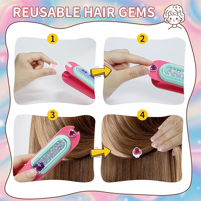 Hair Gem Stamper Kit, Bling Hair Jewels for Girls Toys, Hair Styling Tool with Reusable Shining Diamonds, Birthday Gifts Toys for Girls