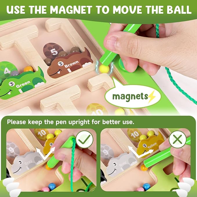 Magnetic Color and Number Maze, Montessori Toys, Wooden Puzzle Activity Board for 3+ Year Old Kids, Counting & Color Sorting Educational Toys for Toddlers and Boys Girls 3 4 5 6 Years Old