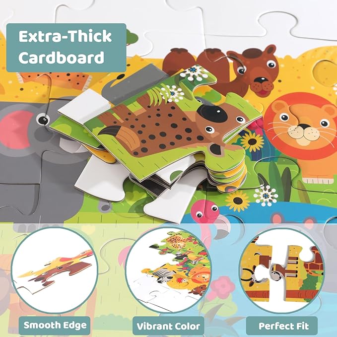 Jumbo Floor Puzzle for Kids, Large Jigsaw Puzzles 35 Piece for Kids Ages 3-5,Preschool Learning & Education Toys, Gifts for 4-8 Year Old Boys and Girls (Jungle Animals)