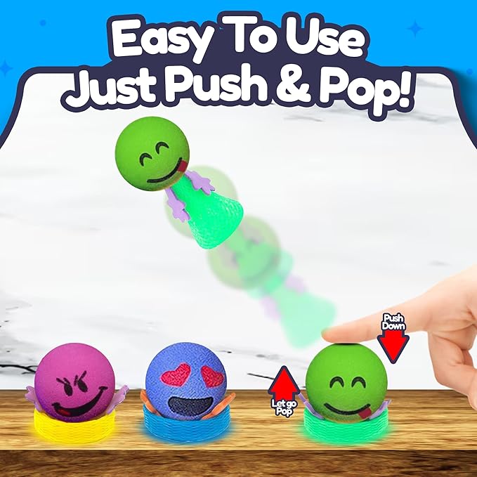 Liberty Imports 24 PCS Jumping Emoticon Popper Spring Launchers LED Light Up Toy Bouncy Party Favors Supplies and Goodie Bag Fillers for Kids, Toddlers (Light Up)