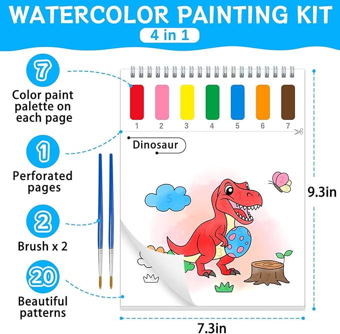 Paint with Water Coloring Books for Kids,Animal Theme Mess Free Watercolor Painting Papers Sets for Toddlers,Water Color Paint Kit,Art Craft Birthday Gift for Ages 1-3, 4-8