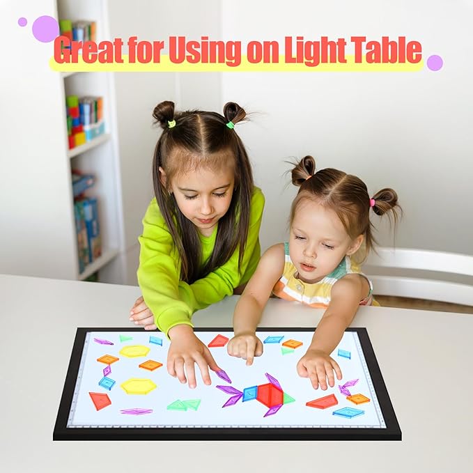 188 Pcs Translucent Plastic Pattern Blocks Set, Light Table Manipulative for Shape Recognition, Fun Geometric Shapes Tangram Puzzle with Storage Box