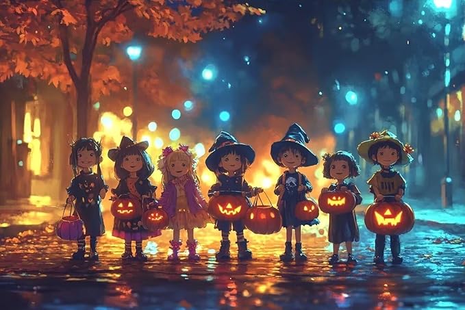 120 Pieces Puzzle Halloween Street, Adult Pumpkin Candy Basket Artwork | Creative Hd Matching Puzzle Paper Puzzle