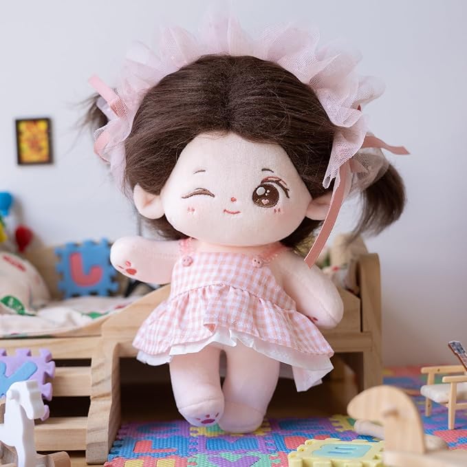 CALEMBOU Plush Doll, 20cm Cute Cotton Dolls with Skeleton, Anime Plushies Soft Stuffed Dress Up Doll, Kawaii Plush Toys Rag Dolls with Clothes Birthday Gift for Girls (Doll&Clothes-Winkii)