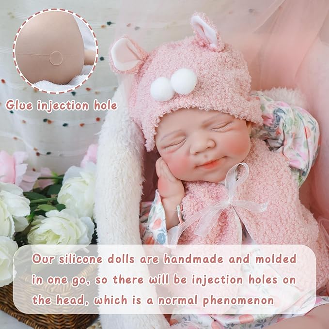 Reborn Baby Dolls Silicone Full Body 18.89in Weighted Real Life Closed-Eyes Girl Dolls Lifelike Newborn Baby Soft Body Flexible Limbs Not Vinyl
