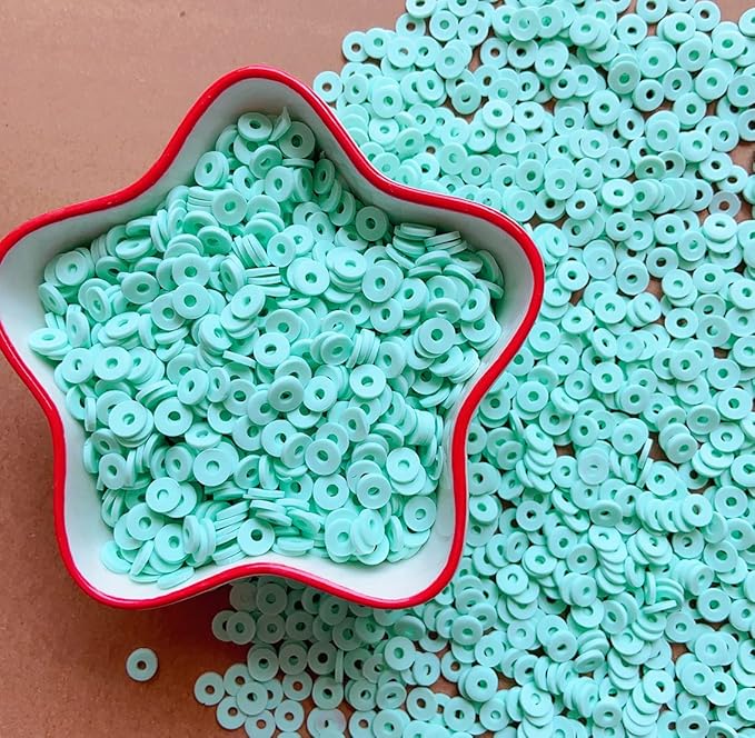 3000Pcs Clay Beads Flat Round Polymer Bead Vinyl Heishi Beads Flat Round Polymer Bead Flat Clay for Jewelry Making Necklace Bracelet (06-Lake Blue)