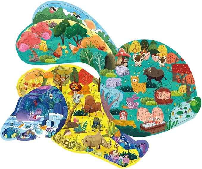 PINU Jigsaw Puzzles for Kids Ages 3-5, 6-8, 8-10, Children Colorful Fun Animal Shaped Puzzle Learning Educational Toys Gifts Games for Boys and Girls (Rabbit-120 PCS)