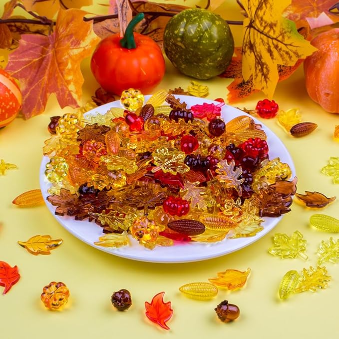 260PCS Fall Vase Filler – Autumn Sensory Bin Items with Acorns, Pumpkins, Corn, and Fall Leaves, Mini Fall Decor for Fall Centerpieces, Bowl Fillers, Crafts, and Table Decor