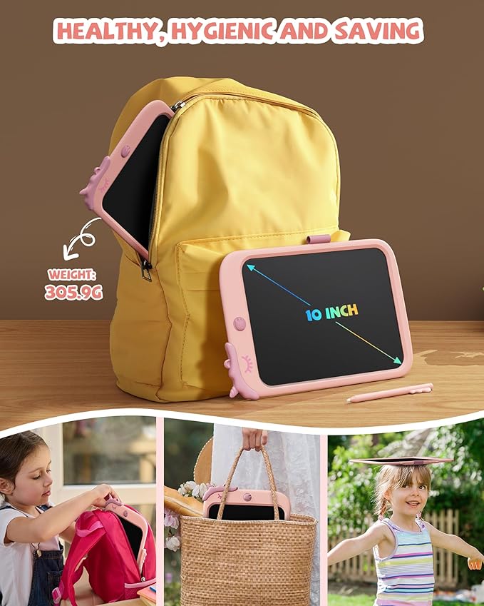 TEKFUN Girls Toys, LCD Writing Tablet for Kids, Doodle Board Dinosaur Toys, Travel Essentials Toys for 3 4 5 6 Year Old Boys Girls, Easter Birthday Christmas Gifts (10inch Pink)