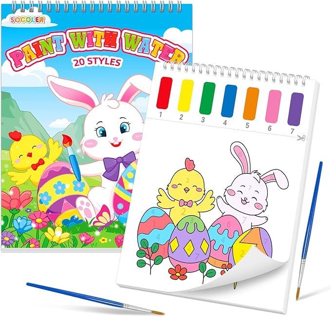 Paint with Water Coloring Books for Toddlers, Easter Theme Mess Free Watercolor Painting Papers for Kids Water Color Paint Kit Art Craft Birthday Gift for Ages 1-3, 4-8