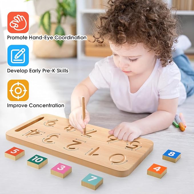 Educational Toys for 3-5 Year Old, Double-Sided Math Manipulatives Number Counting Blocks Writing Practice Board for Kids, Preschool Learning Montessori Toys for Toddlers 2-4 Years