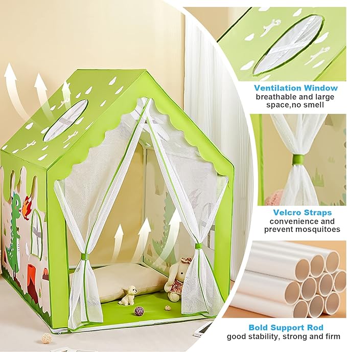 TTLOJ Gift for Christmas Dinosaur Style Kids Play Tents for Boys Girls, Castle Tent, Large Playhouse Toy for Toddler Play House, Teepee Tent Indoor Outdoor (Ball Lights NOT Included