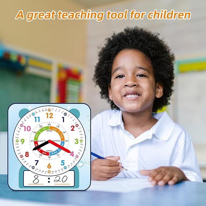 2 Pack Magnetic Writable Dry Erase Teaching Clock with Pen, Large 12" Teaching Demonstration Clock for Kids Learning Time with Cute Style for Home School Classroom Supplies(12" x 11")