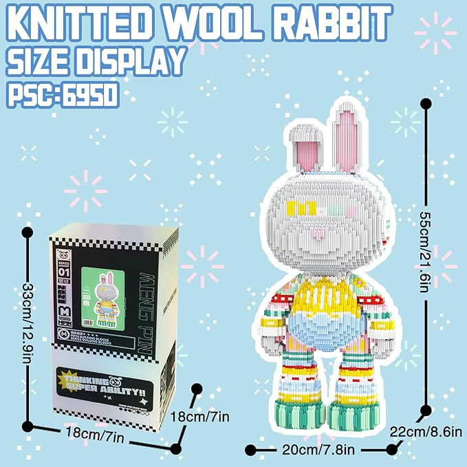 Animal Knitted Sweater Rabbit Micro Mini Building Blocks Sets Large Cute Animal Graffiti Rabbit Building Kits Model Toys for Adults Kids Teens 6950 PCS