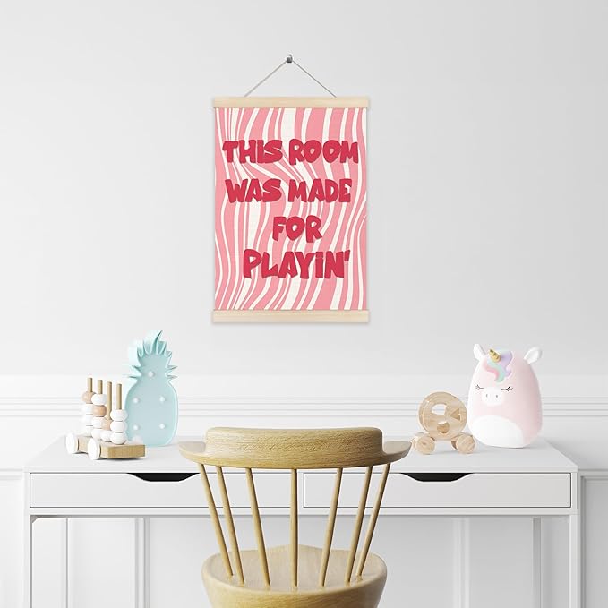 Koesus Girly Playroom Wall Art Poster Hanger Frame 12x16 Inch, Pink Preppy This Room Was Made for Playin Canvas Pictures Prints Framed Wall Decor for Toddler Girls Room Nursery Bedroom Playroom