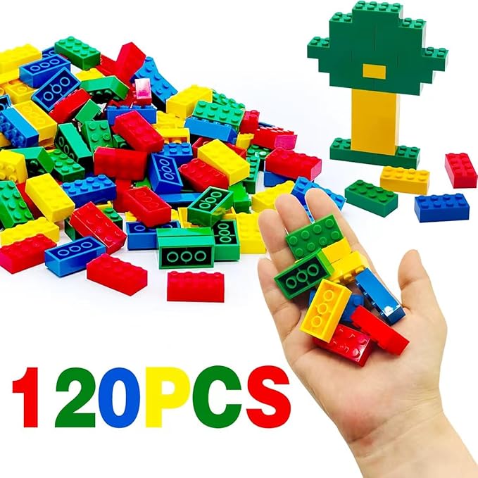 120Pieces Classic Building Bricks Blocks Toy Set 2x4 MOC Building Basic Bricks Parts and Pieces Compatible with Major Brands Construction Toys for Kids 6 yr+ (Red, Yellow, Blue, Green)