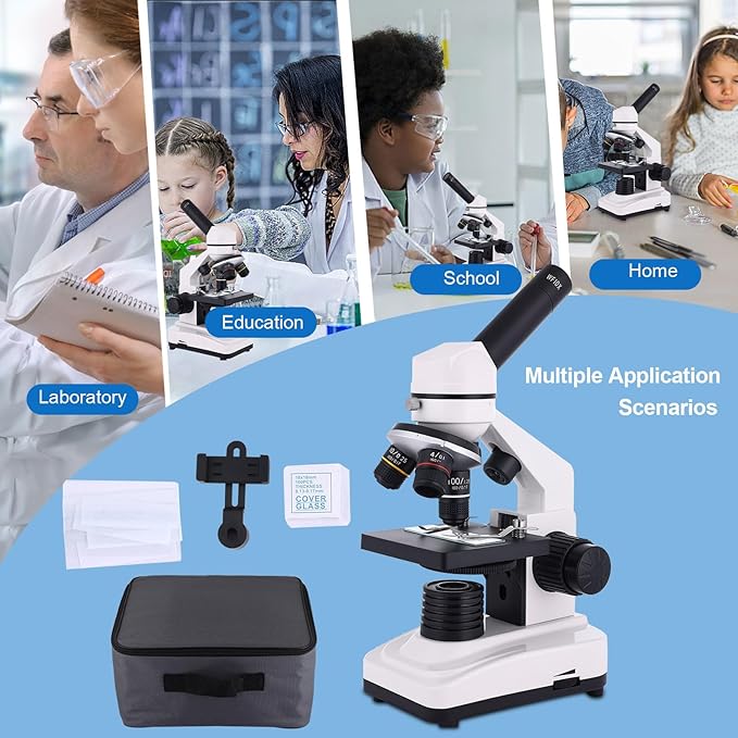 Microscope for Adults & Kids, 40X-2500X High-Power Compound Microscope for Students, School Lab & Home Schooling,Equiped with Slides Set & Phone Holder