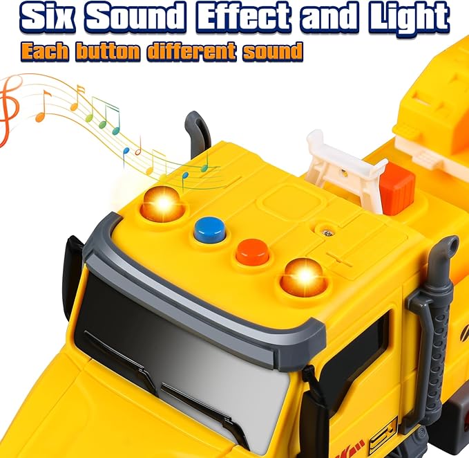 Crane Truck Toy for Kids Ages 3-7, Kids Toys Friction Powered Construction Vehicle with Extendable Arm, Rotating Crane, Lights and Sounds Birthday Gifts for Boys Girls