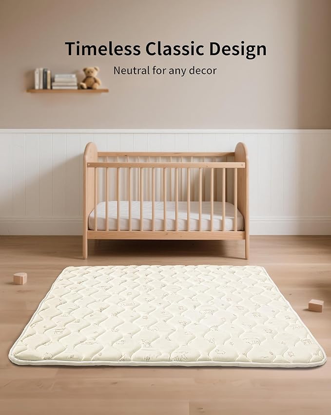Baby Play Mat, Soft Foam Floor Mats for Babies, Tummy Time Activity Gym Rug, Infant and Toddler Essentials for Playpen 47"x47", Nursery, Outdoor Yard, Portable Foldable Puzzle Mat (Forest Beige)