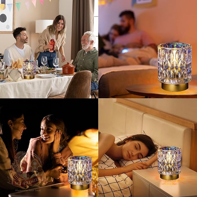 Battery Operated Table Lamps Timer, Mini Crystal Lamp for Area No Plug, Cordless Lamp with LED Bulb for Power Outage, Decorative Lamps for Tabletop/Corner/Entryway/Stairway/Bathroom/Fireplace (PEARL)