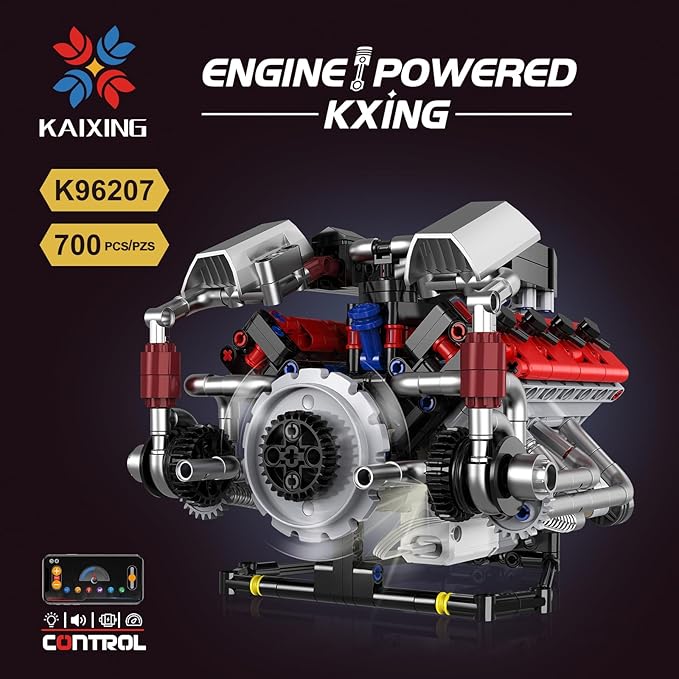 Le Mans Race Car Engine Building Blocks Kit,V8 Engine Model That Work Toy,with Motor & APP Control for 6+ Years Kids Adults (700 Pieces)