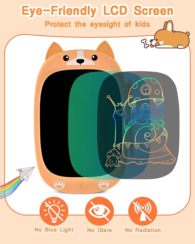 Toddler Kids Toys Gifts - 10 Inch LCD Writing Tablet Doodle Board, Colorful Drawing Tablet Pad, Kids Games Christmas Birthday Dogs Toys for 3 4 5 6 7 Years Old Girls Boys(Yellow)