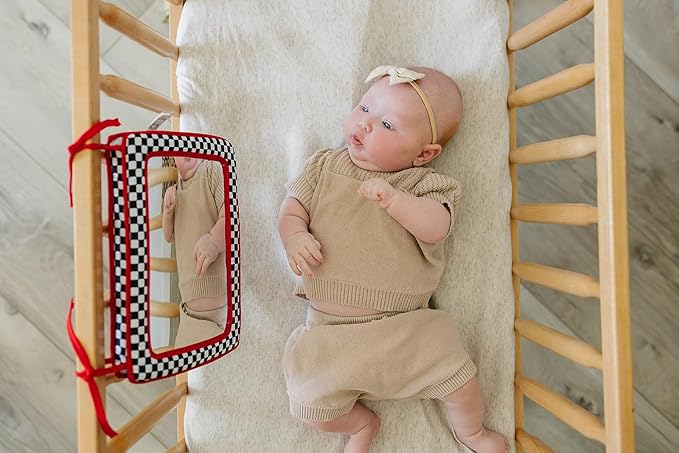 Genius Baby Toys Tummy Time Mirror for Babies 0-6 Months - Double-Sided with High Contrast Images - Baby Floor Mirror Can Be Used in Crib - No Hard Edges - Black White and Red