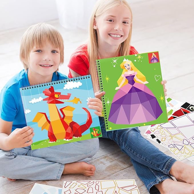 TBEEJ 2PCS Crafts for Kids Ages 4-8 Sticker Paint Books Includes Unicorn Queen Insect Witch Monster and More Designs Gift Party Create 20 Pictures（Sticker Sheets are Separate）