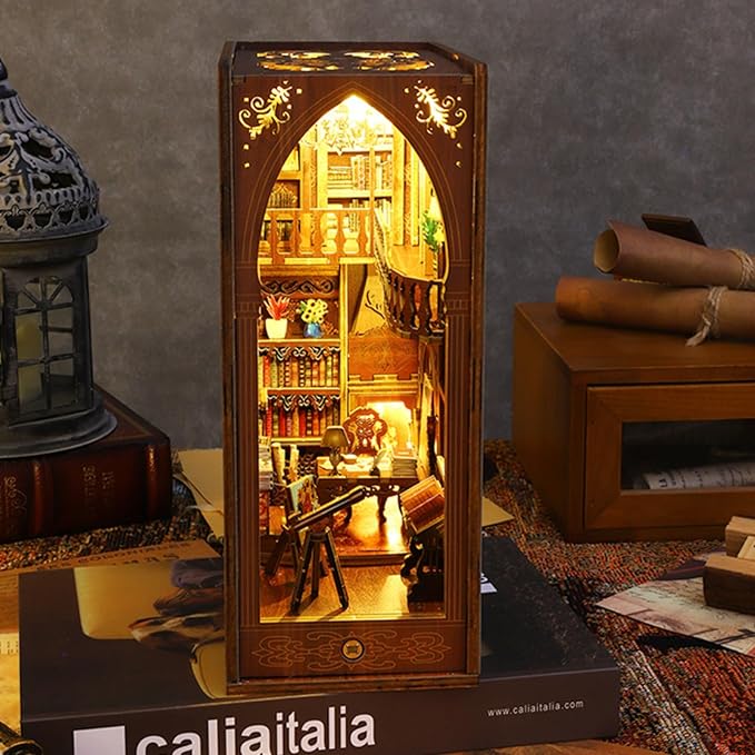 DIY Book Nook Kit - DIY Miniature Dolls House Kit with Furniture and LED Light, 3D Puzzle Wooden Art Bookends, Model Kits for Adults to Build (Zangshuge)