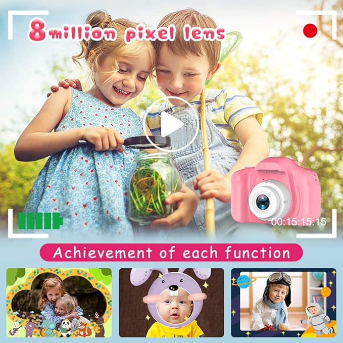 Seckton Upgrade Kids Selfie Camera, Christmas Birthday Gifts for Girls Age 3-9, HD Digital Video Cameras for Toddler, Portable Toy for 3 4 5 6 7 8 Year Old Girl with 32GB SD Card-Pink