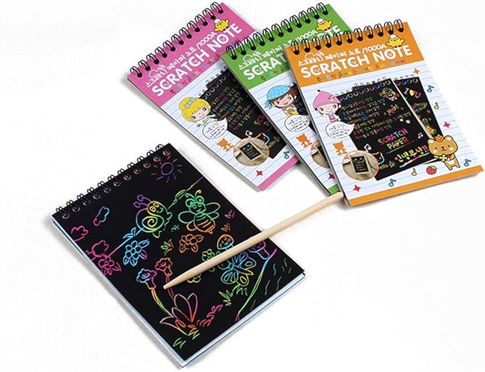 16Pack Rainbow Scratch & Sketch Note Pads, Rainbow Scratch Mini Notes with Stylus Scratch Paper 10 Pages, Drawing Notepads Small Size.(Four Colours, with Four Stylus)
