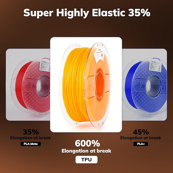 AMOLEN 95A TPU 3D Printer Filament, 1.75mm Glow in The Dark Orange, Soft TPU Flexible 3D Printing Filament, Best with UV Lamps, 1kg Spool, Dimensional Accuracy +/- 0.02 mm, Fit Most 3D Printers