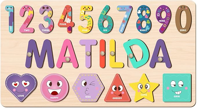 Personalized Name Puzzle for Kids, Customized Baby Gifts, Wooden Shapes Puzzles for Toddlers Boy and Girl, 1 Year Old Girl Gifts, Baby Shower